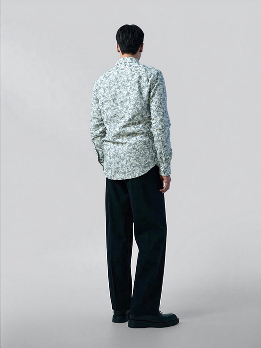 DIMAXIO SLIM FIT PRINTED LINEN BLEND CASUAL SHIRT - LIGHT BLUE