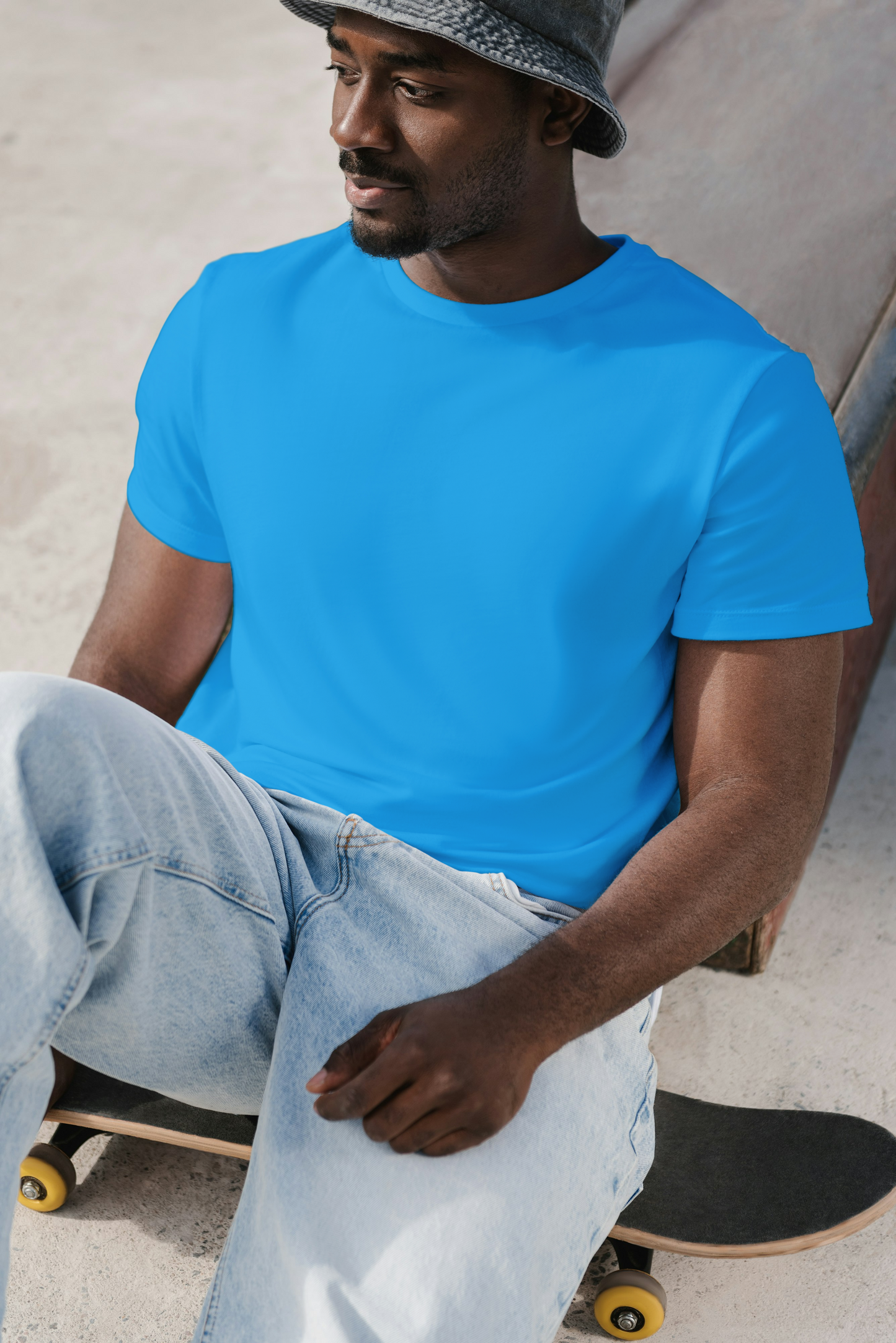 TEAL BLUE COTTON T-SHIRT