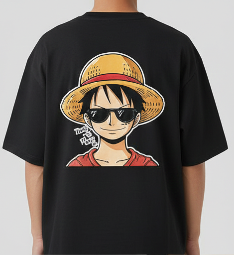 THE LUXE MONKEY D. LUFFY GRAPHIC PRINT OVERSIZED T-SHIRT - BLACK
