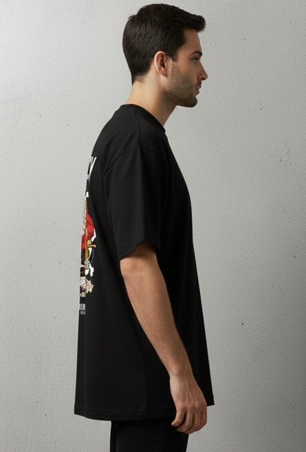 LUFFY GRAPHIC PRINT OVERSIZED T-SHIRT - BLACK