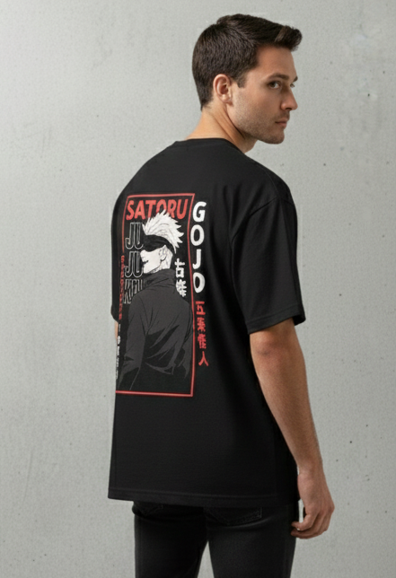 SATORU GOJO GRAPHIC PRINT OVERSIZED T-SHIRT - BLACK