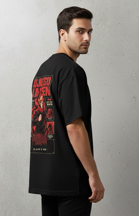 JUJUTSU KAISEN : PRESTIGE GRAPHIC PRINT OVERSIZED T-SHIRT - BLACK