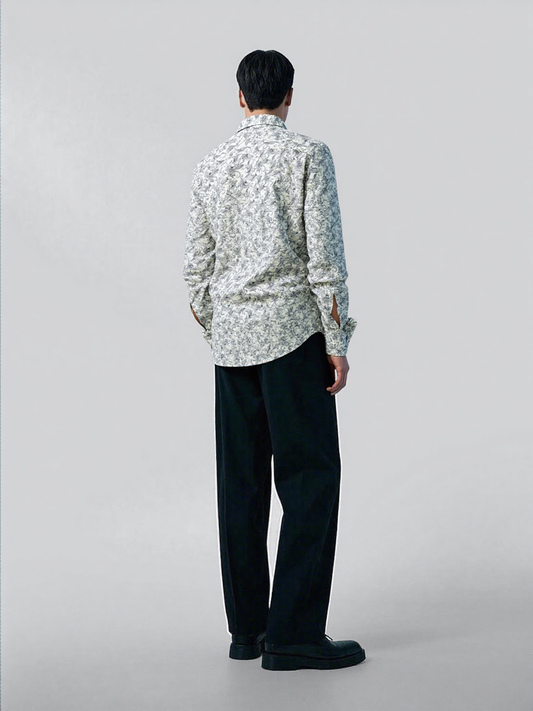 DIMAXIO SLIM FIT PRINTED LINEN BLEND CASUAL SHIRT - OFF WHITE