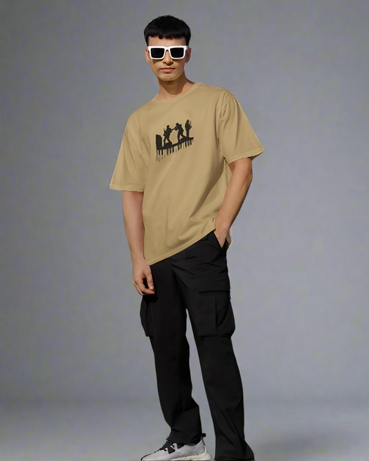 MUSICIANS GRAPHIC PRINT OVERSIZED T-SHIRT - BEIGE