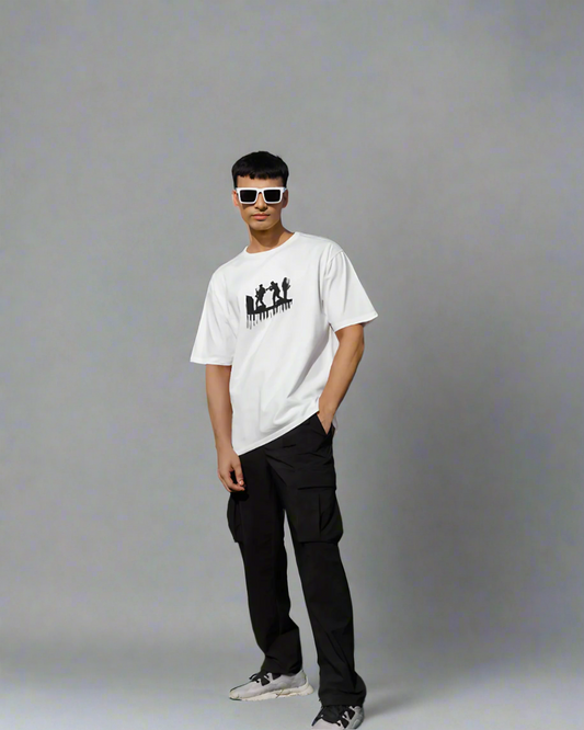 MUSICIANS GRAPHIC PRINT OVERSIZED T-SHIRT - WHITE