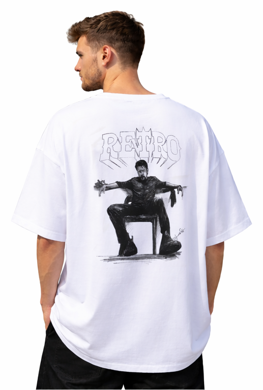 RETRO GRAPHIC PRINT OVERSIZED T-SHIRT - WHITE