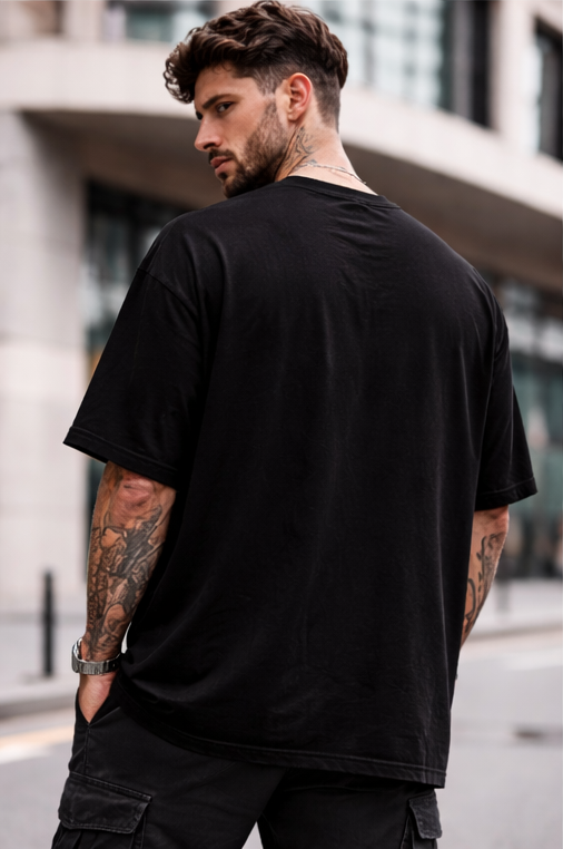 BEAST GRAPHIC PRINT OVERSIZED T-SHIRT - BLACK