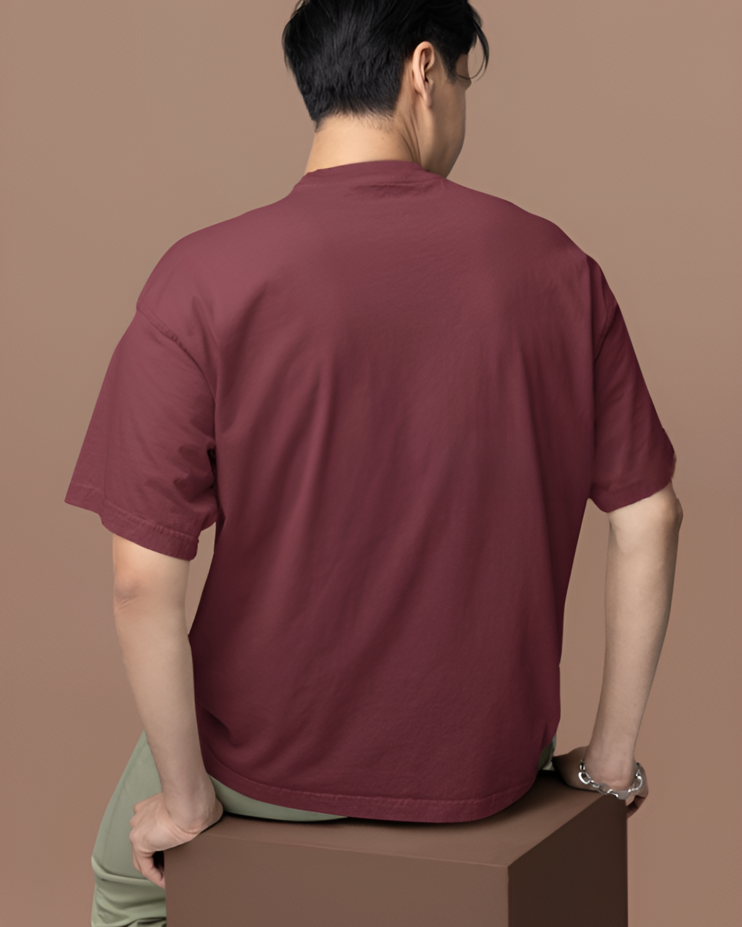 OVERSIZED BRICK RED TERRY COTTON T-SHIRT