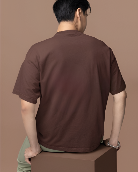 GUITAR GRAPHIC PRINT OVERSIZED T-SHIRT - COFFEE BROWN