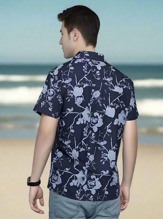 DIMAXIO SLIM FIT FLORAL PRINTED TWILL COTTON CASUAL SHIRT - BLUE