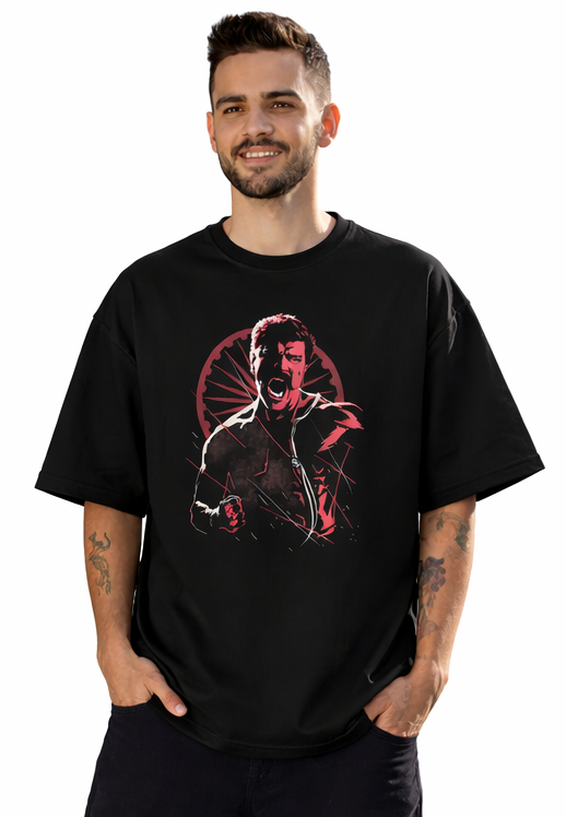 RAM CHARAN GRAPHIC PRINT OVERSIZED T-SHIRT - BLACK