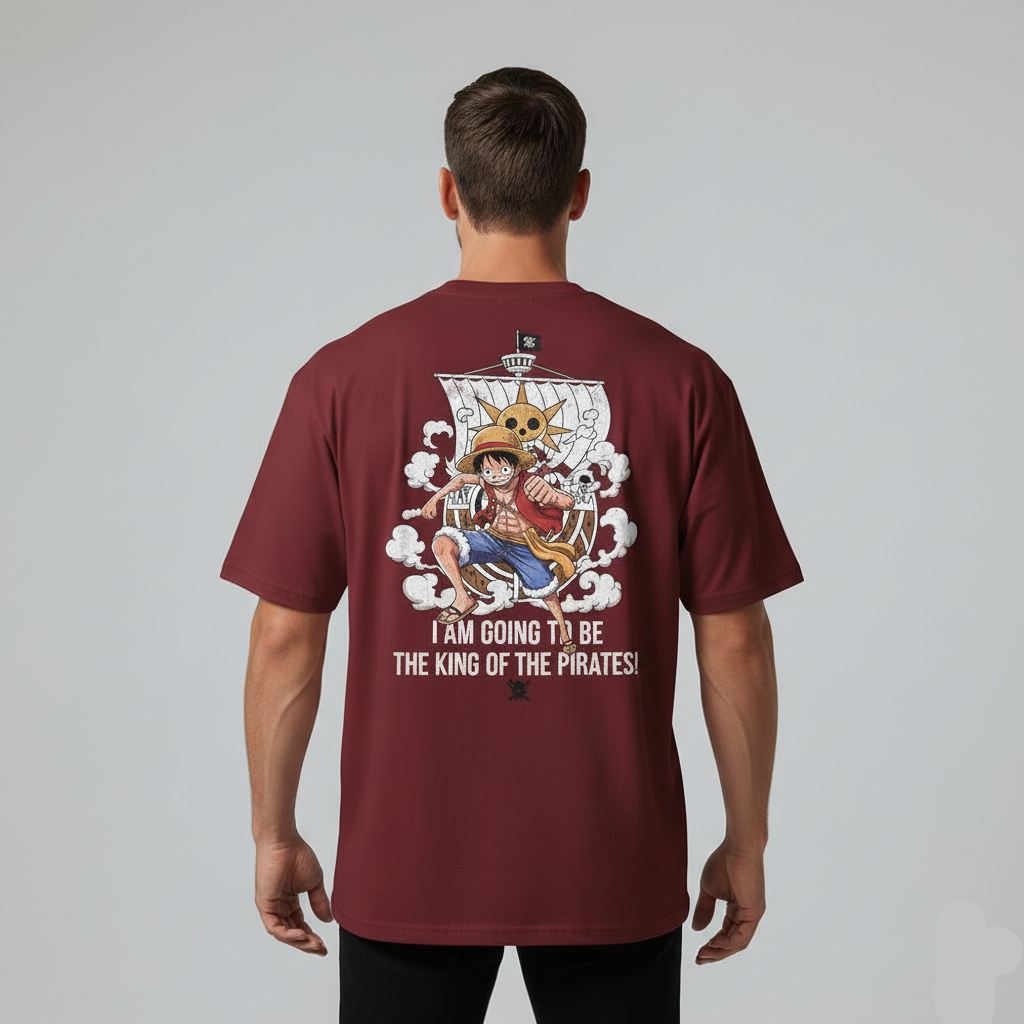 ULTIMATE ONE PIECE VOYAGE : A STATEMENT OF DESTINY GRAPHIC PRINT OVERSIZED T-SHIRT - BRICK RED
