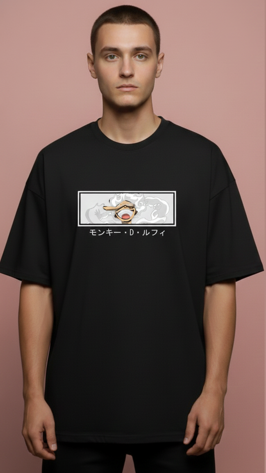 MONKEY D. LUFFY GRAPHIC PRINT OVERSIZED T-SHIRT - BLACK
