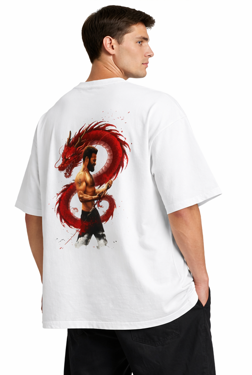 DRAGON ASCENT GRAPHIC PRINT OVERSIZED T-SHIRT - WHITE