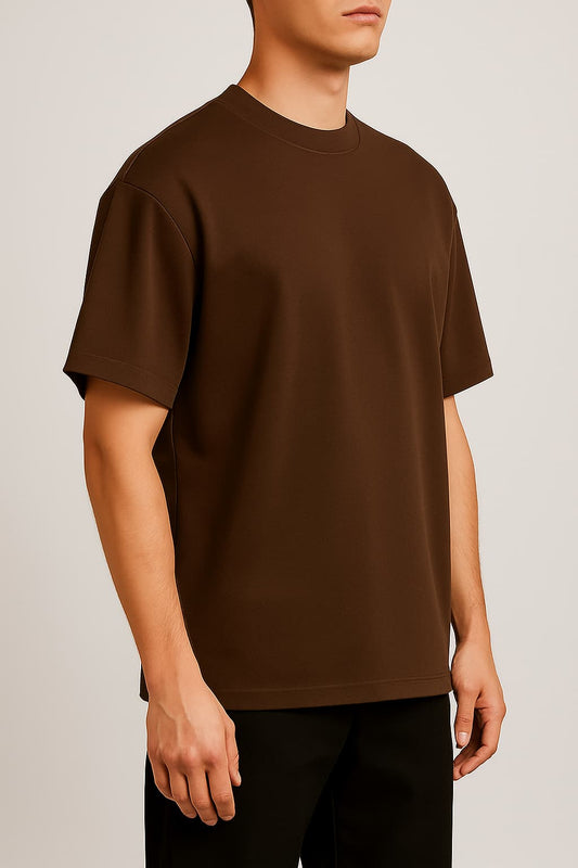 OVERSIZED COFFEE BROWN TERRY COTTON T-SHIRT