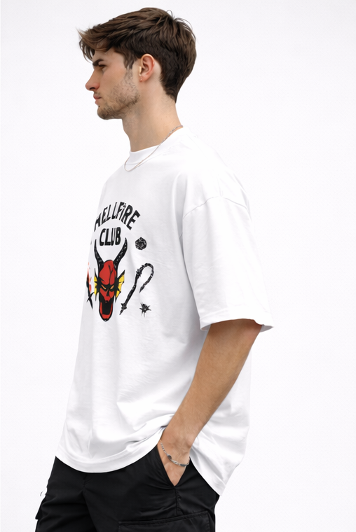 HELLFIRE CLUB | STRANGER THINGS GRAPHIC PRINTED OVERSIZED T-SHIRT