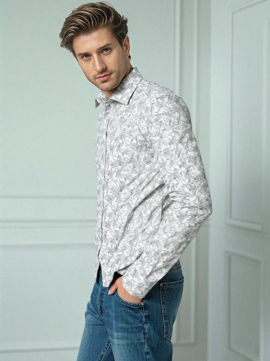 DIMAXIO SLIM FIT PRINTED LINEN BLEND CASUAL SHIRT - LIGHT PINK