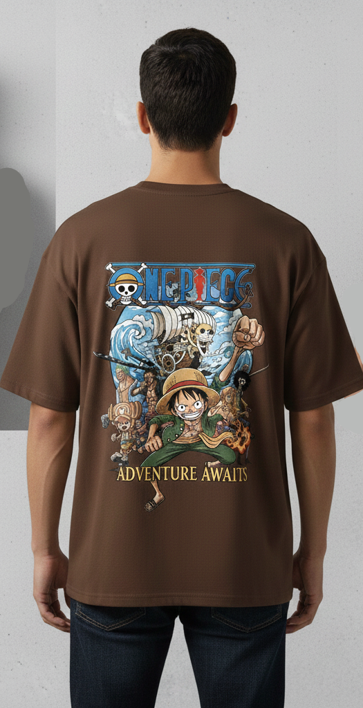 PREMIUM ADVENTURE AWAITS GRAPHIC PRINT OVERSIZED T-SHIRT - COFFEE BROWN