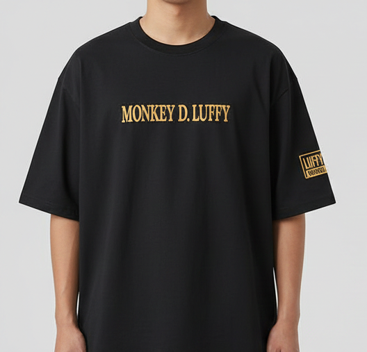 THE LUXE MONKEY D. LUFFY GRAPHIC PRINT OVERSIZED T-SHIRT - BLACK