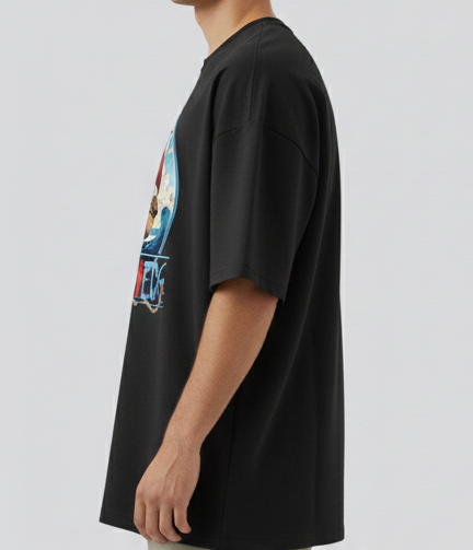 ONE PIECE GRAND VOYAGE GRAPHIC PRINT OVERSIZED T-SHIRT - BLACK
