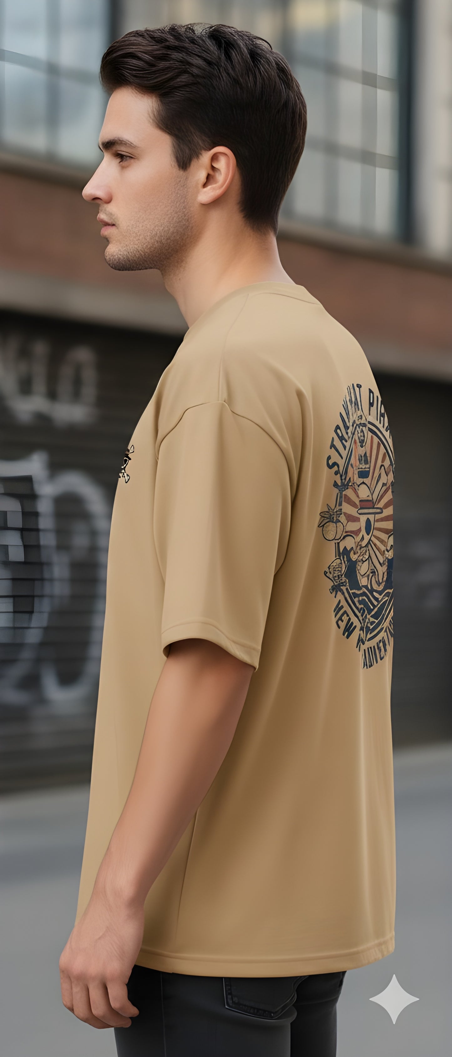 THE STRAW HAT PIRATES ADVENTURE GRAPHIC PRINT OVERSIZED T-SHIRT - BEIGE