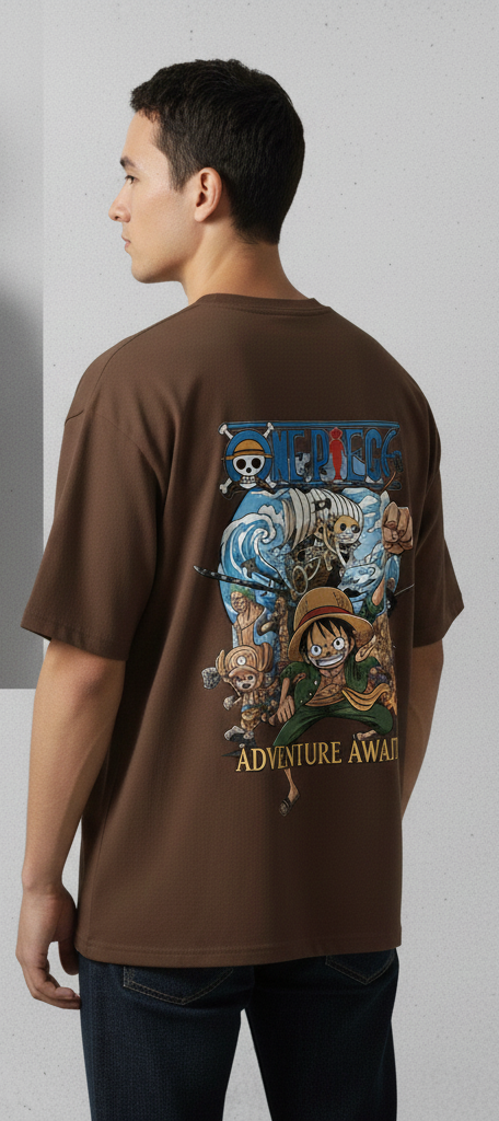 PREMIUM ADVENTURE AWAITS GRAPHIC PRINT OVERSIZED T-SHIRT - COFFEE BROWN