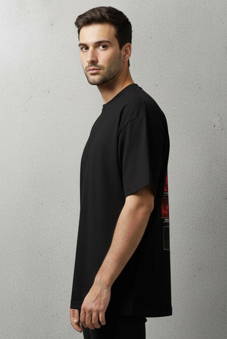 LUFFY GRAPHIC PRINT OVERSIZED T-SHIRT - BLACK