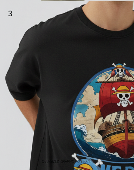 ONE PIECE GRAND VOYAGE GRAPHIC PRINT OVERSIZED T-SHIRT - BLACK