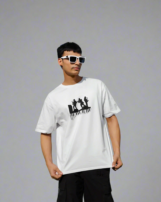 MUSICIANS GRAPHIC PRINT OVERSIZED T-SHIRT - WHITE