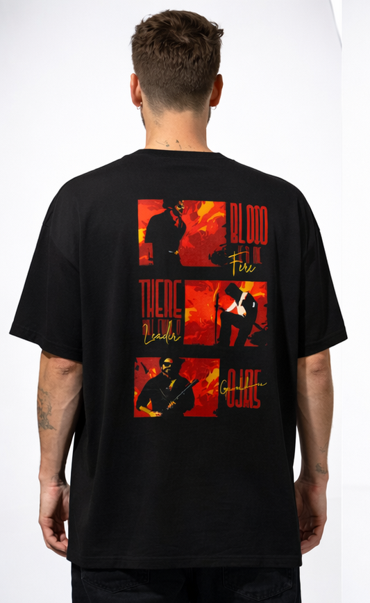 BLOOD FIRE GOALS GRAPHIC PRINT OVERSIZED T-SHIRT - BLACK