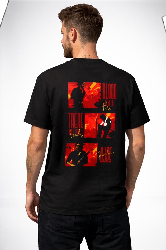 BLOOD FIRE GOALS GRAPHIC PRINT OVERSIZED T-SHIRT - BLACK