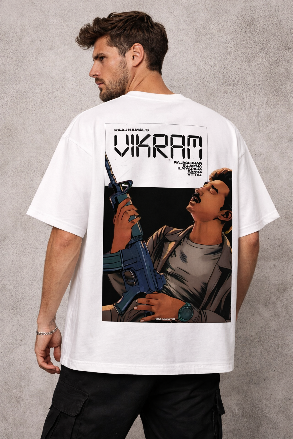 VIKRAM GRAPHIC PRINT OVERSIZED T-SHIRT - WHITE