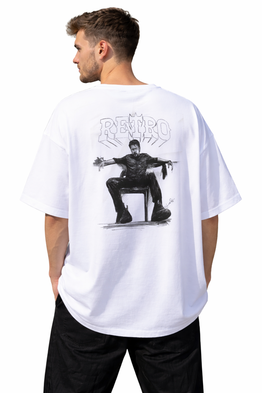 RETRO GRAPHIC PRINT OVERSIZED T-SHIRT - WHITE