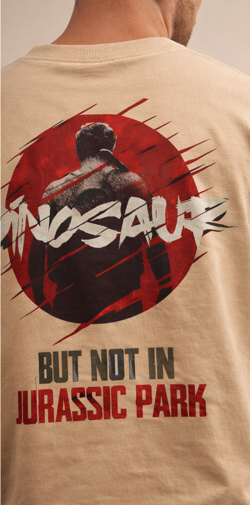 DINOSAUR GRAPHIC PRINT OVERSIZED T-SHIRT - BEIGE