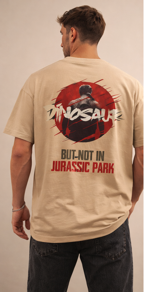 DINOSAUR GRAPHIC PRINT OVERSIZED T-SHIRT - BEIGE