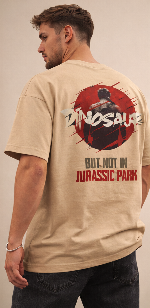 DINOSAUR GRAPHIC PRINT OVERSIZED T-SHIRT - BEIGE
