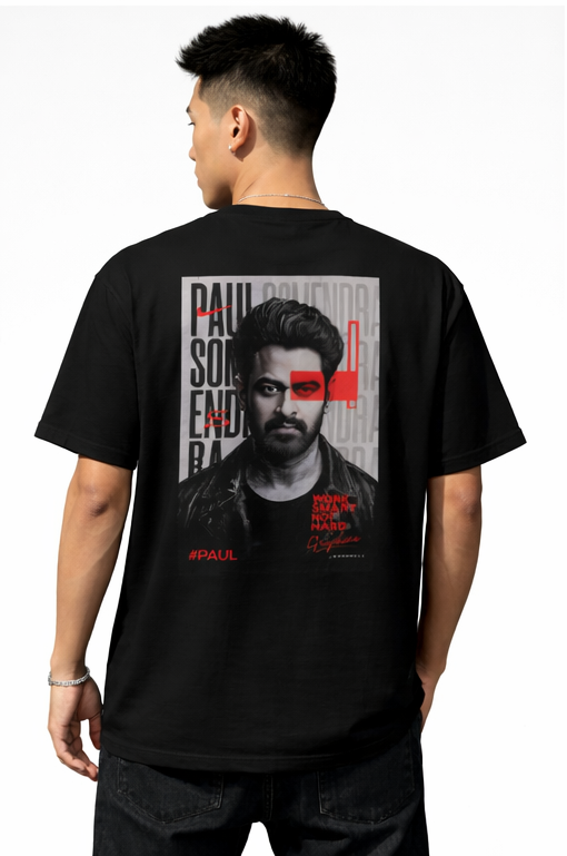 PRABHAS GRAPHIC PRINT OVERSIZED T-SHIRT - BLACK