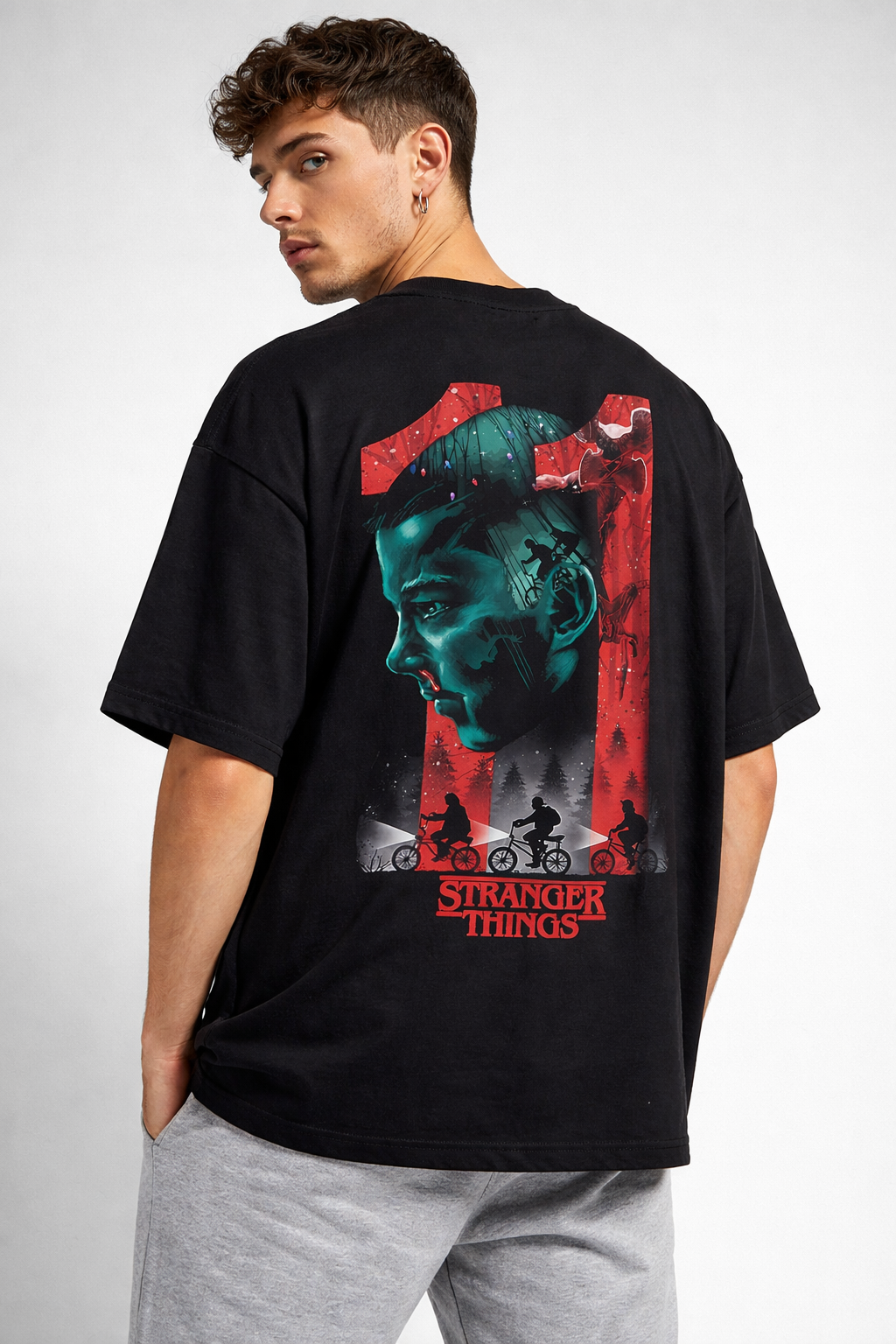 ELEVEN : DUAL REALMS | STRANGER THINGS GRAPHIC PRINTED OVERSIZED FIT T-SHIRT