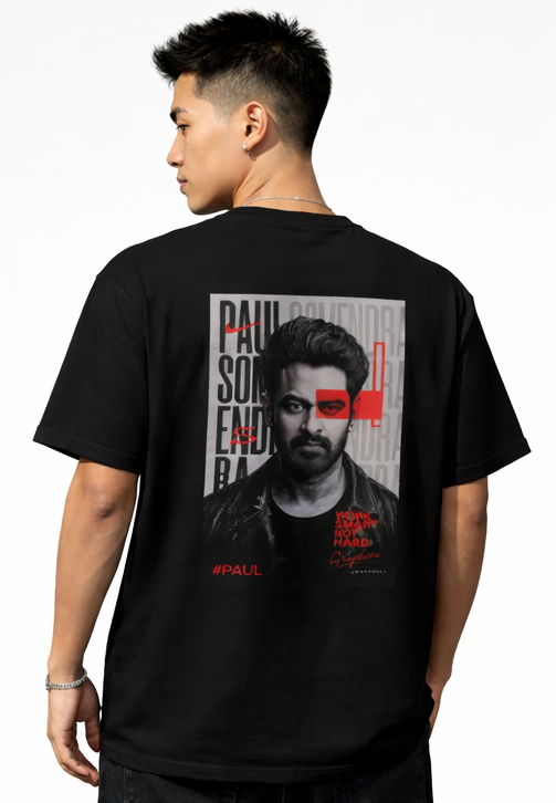 PRABHAS GRAPHIC PRINT OVERSIZED T-SHIRT - BLACK