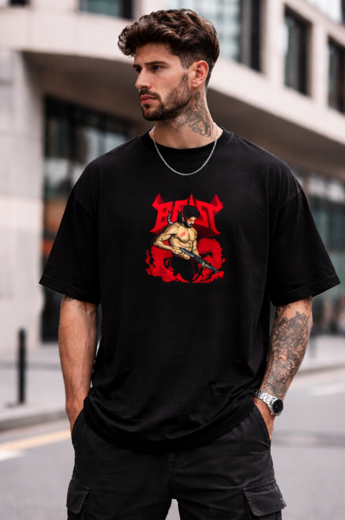 BEAST GRAPHIC PRINT OVERSIZED T-SHIRT - BLACK