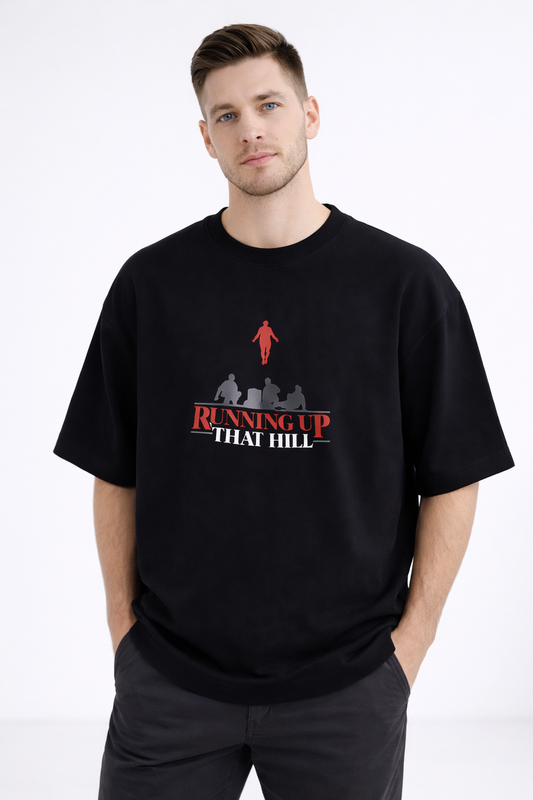 RUNNING UP THAT HILL | STRANGER THINGS GRAPHIC PRINTED OVERSIZED FIT T-SHIRT