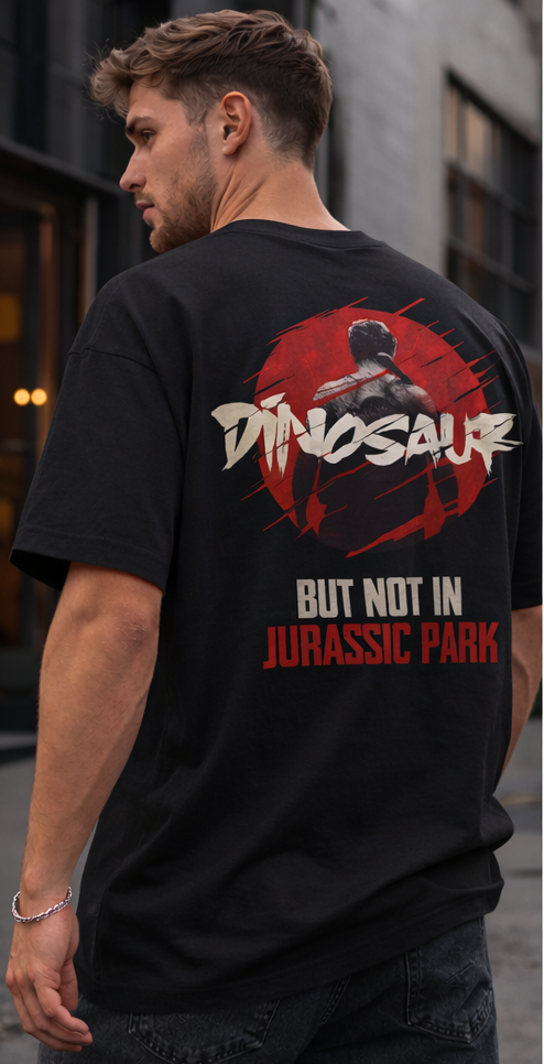 DINOSAUR GRAPHIC PRINT OVERSIZED T-SHIRT - BEIGE