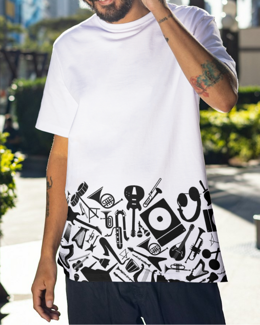 MUSIC INSTRUMENTS GRAPHIC PRINT OVERSIZED T-SHIRT - WHITE