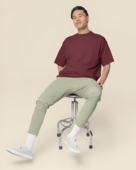 OVERSIZED BRICK RED TERRY COTTON T-SHIRT