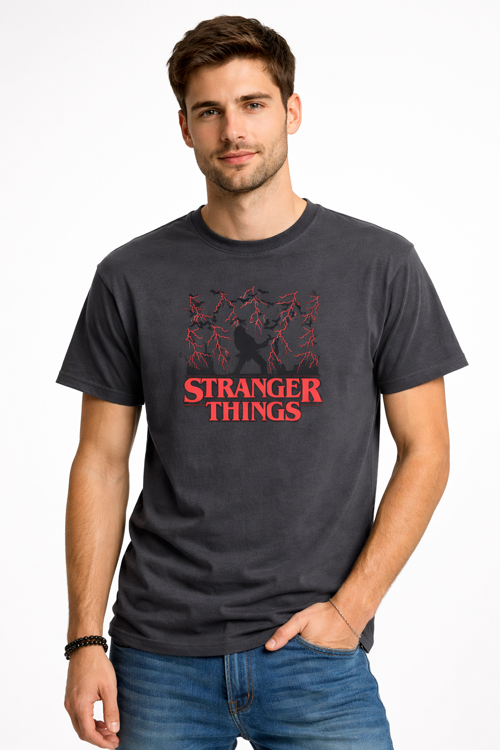 ELECTRIC NIGHT | STRANGER THINGS GRAPHIC PRINTED REGULAR FIT T-SHIRT