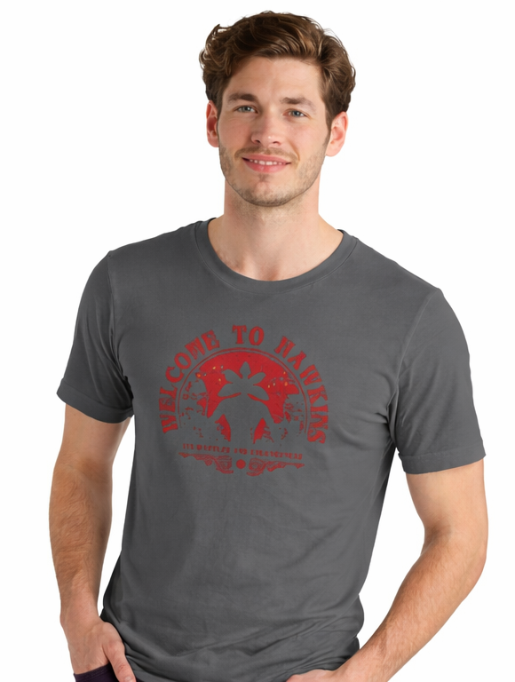 WELCOME TO HAWKINS | STRANGER THINGS GRAPHIC PRINTED REGULAR FIT T-SHIRT