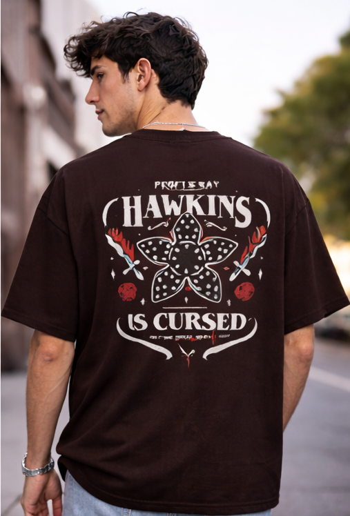 HAWKINS IS CURSED | STRANGER THINGS GRAPHIC PRINTED OVERSIZED FIT T-SHIRT