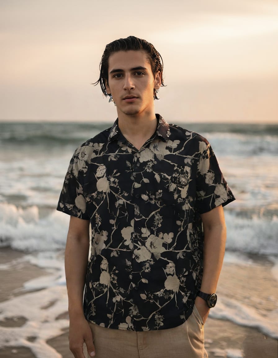 DIMAXIO SLIM FIT FLORAL PRINTED TWILL COTTON CASUAL SHIRT - BLACK