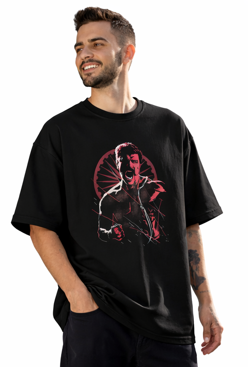 RAM CHARAN GRAPHIC PRINT OVERSIZED T-SHIRT - BLACK