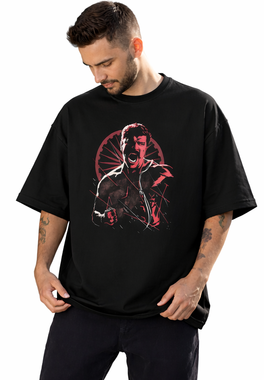 RAM CHARAN GRAPHIC PRINT OVERSIZED T-SHIRT - BLACK